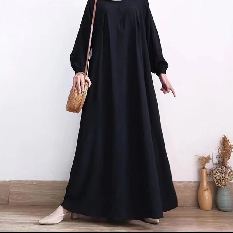 Solid Color Puff Sleeve Dress with Zip Front and Elastic Cuffs - Image 3