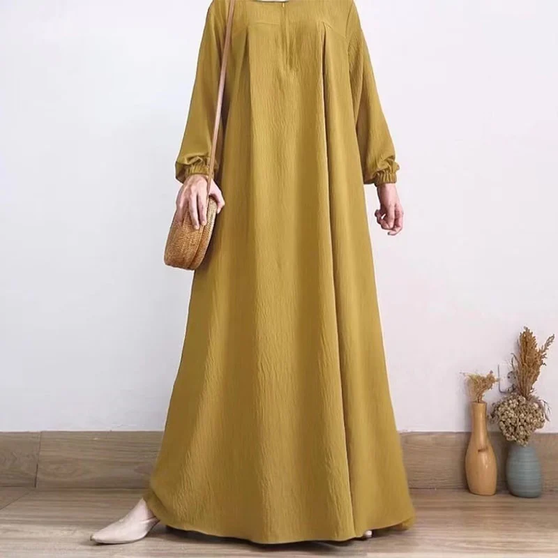 Solid Color Puff Sleeve Dress with Zip Front and Elastic Cuffs - Image 5